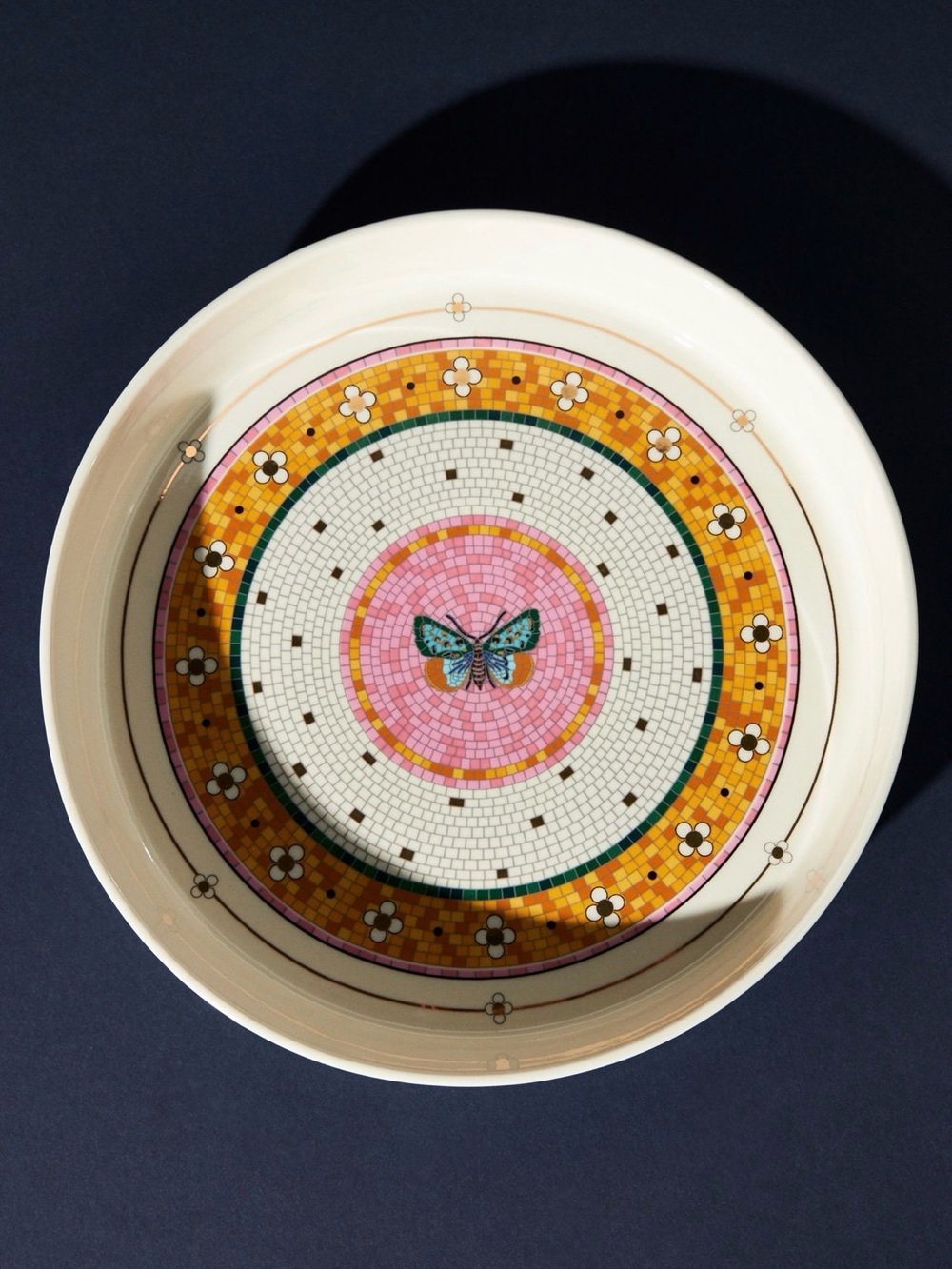 Anthropologie Bistro Tile Stoneware 24k Gold Accent Pie Dish: Garden Edition